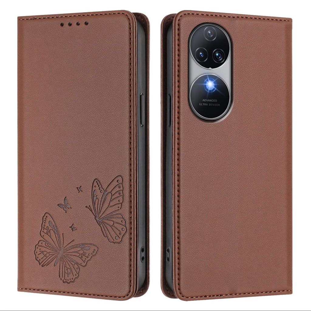 Lederhülle für Oukitel C38, Schmetterling Prägung Leder Brieftasche Schutzhülle mit Ständer Braun