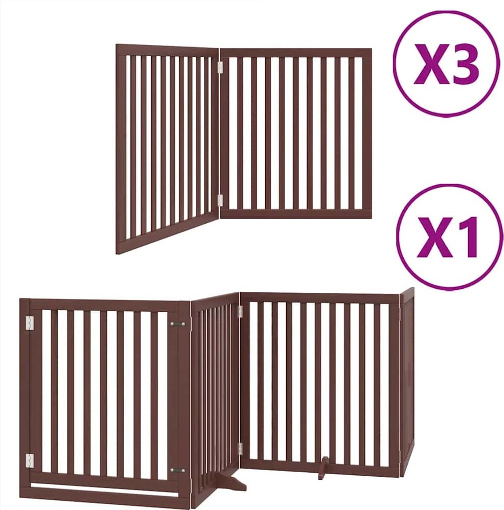 vidaXL 10-tlg. Hundetor mit Tür Faltbar Braun 800 cm Pappelholz