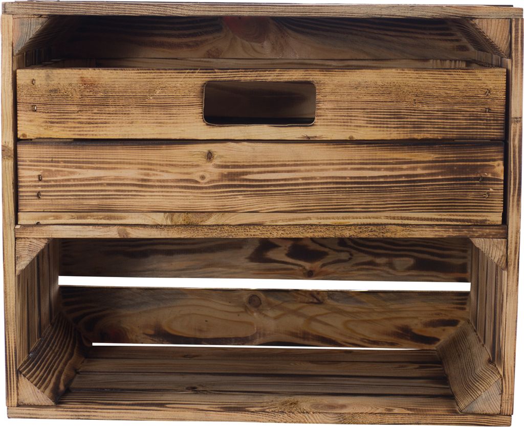 Geflammte/gebrannte Holzkiste mit Schublade und Fach 50cm x Produktbild 4
