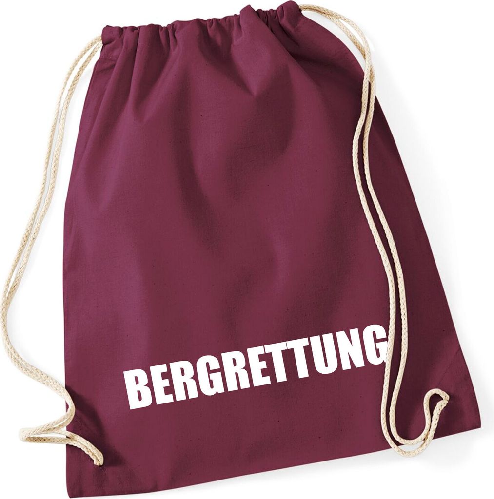 Huuraa Turnbeutel Bergrettung Schriftzug 12 Liter Burgundy Baumwolle Rucksack Geschenkidee
