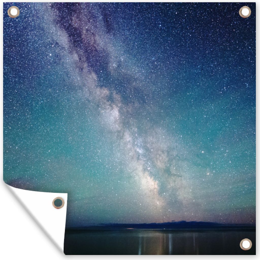 MuchoWow 50x50 cm Outdoor-Poster Gartendeko Sichtschutz Garten Poster für den Garten Milchstraße über einer großen Wasserfläche