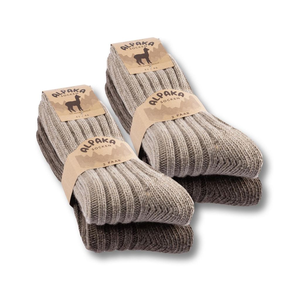 4 Paar Alpaka Wollsocken Warme Wintersocken Damen & Herren - 20900 Beige Braun Mix 35-38