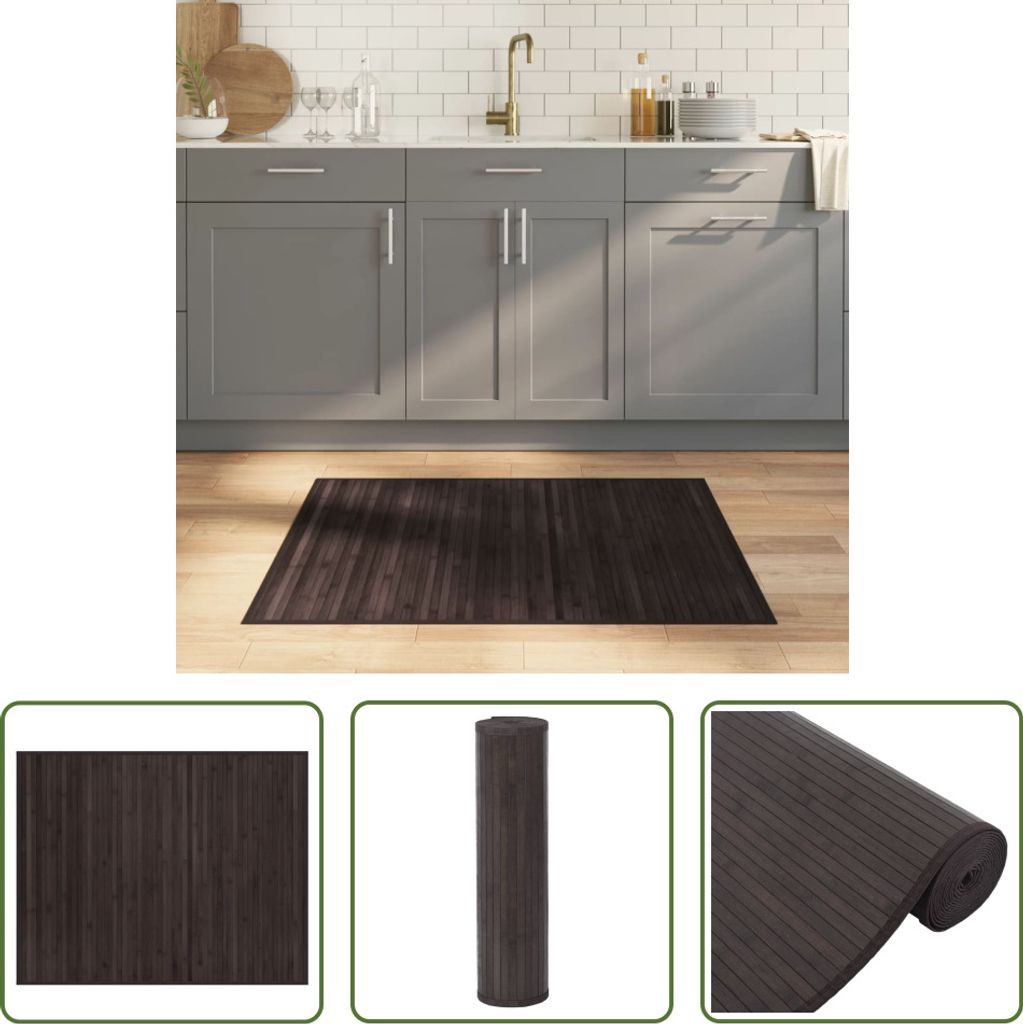 The Living Store Teppich Rechteckig Dunkelbraun 80x100 cm Bambus