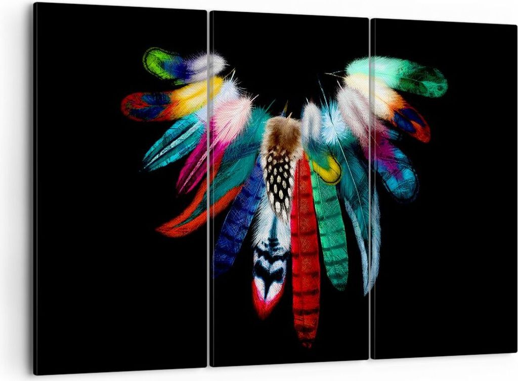 Bild auf Leinwand - Leinwandbild - Vogel Feder Farbe Komposition - 105x70cm - Wand Bild - Wanddeko - Leinwanddruck - Bilder - Kunstdruck - Wanddeko...