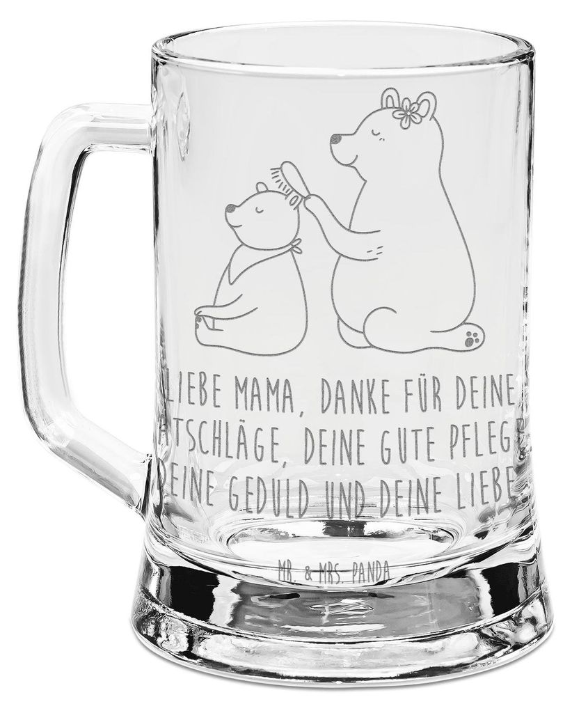 Mr. & Mrs. Panda Glaskrug Bär Kind - Transparent - Geschenk, Mom, Seidel, Humpen, Mutter, Bierkrug Mit Gravur, Glas, Krug, Muttertag