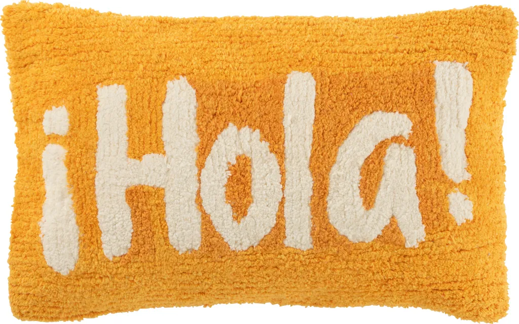 Coussin Hola Tufted J-Line en Coton Orange et Blanc - 45x45 cm Chic