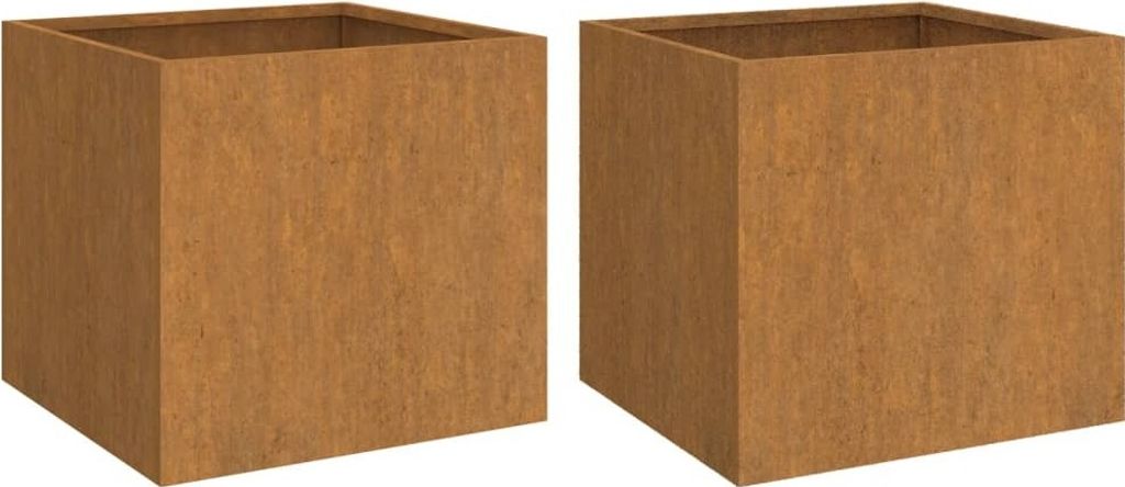 Two identical brown cube-shaped planters are shown side-by-side against a white background.