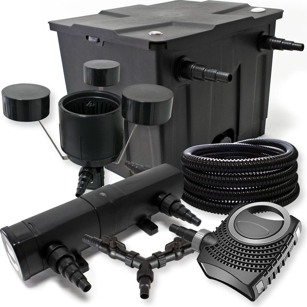 SunSun Komplettset: CBF-350 Teichfilter bis 12000 L Teichfilteranlage, CTF-8000 Teichpumpe 8000l/h 70W, CUV-224 Teichklärer 24W, 25m Teichschlauch...