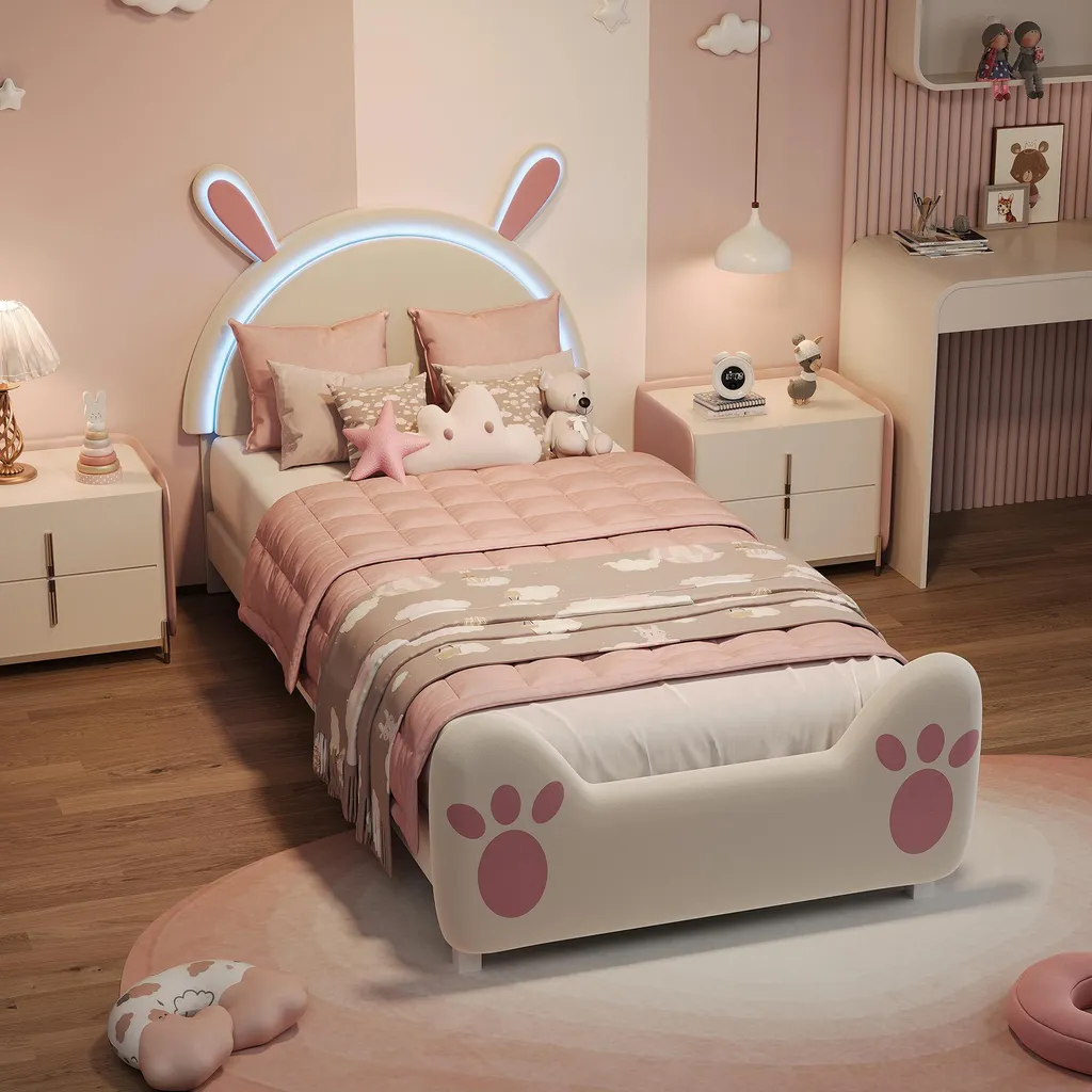 Lit enfant UnboxG 90x200 cm avec motif lapin et lampe LED intégrée