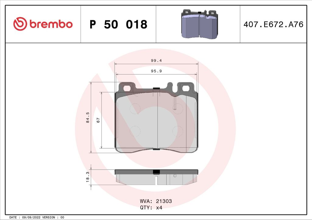 BREMBO P 50 018 - OE 24200420 Bremsbeläge für S-Klasse (C140), S-Klasse (W140)