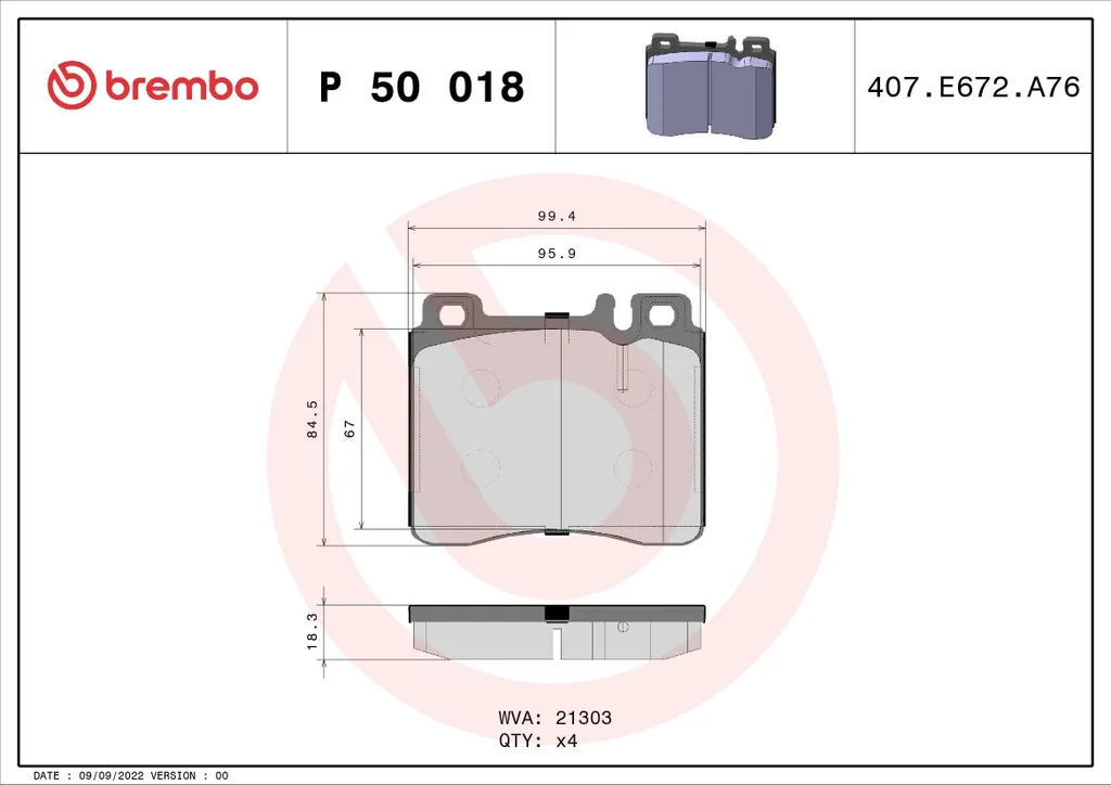 Plaquettes de frein Brembo P 50 018 pour Classe S W140 et C140 OE