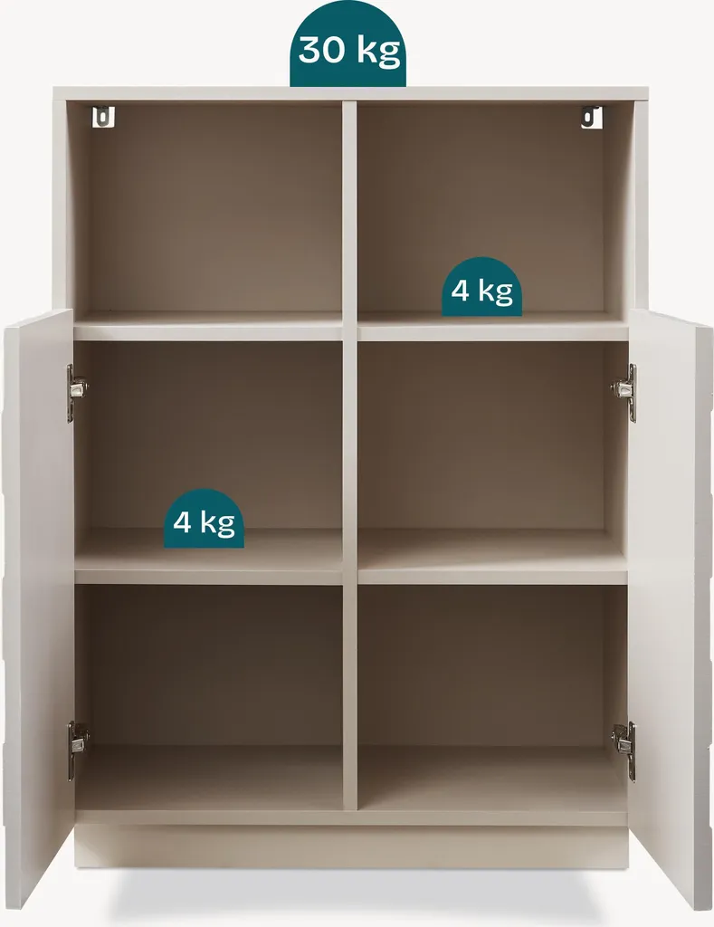 Petit buffet haut de rangement beige 2 portes avec façade texturée 3D - 8