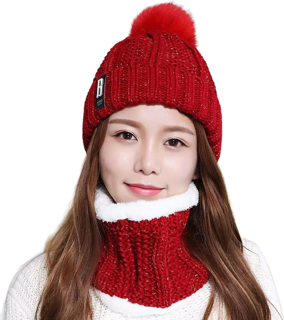 Zara Mütze und Halstuch in Burgundy - Trendy Winteraccessoires KP21527