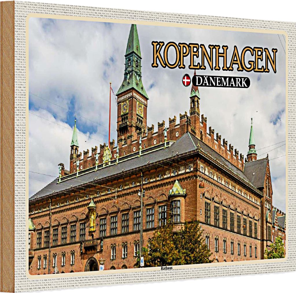 Holzschild Reise 30x20cm Kopenhagen Dänemark Rathaus
