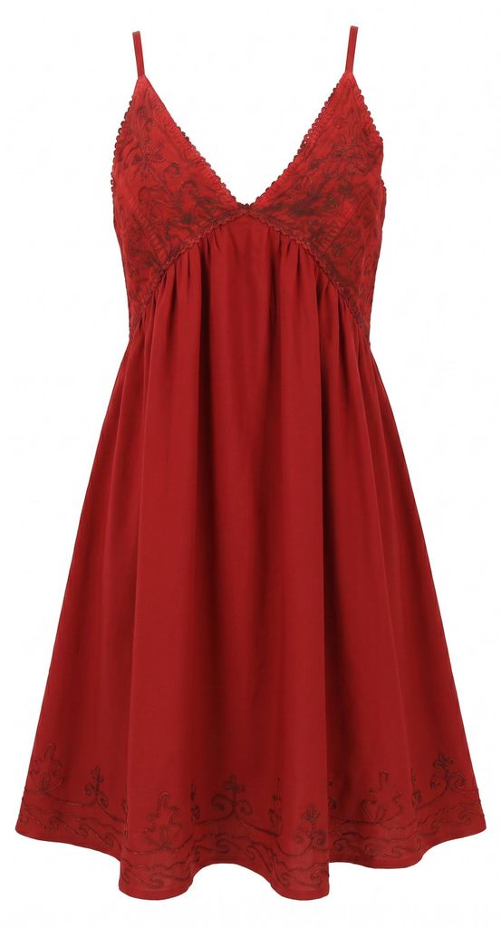 Besticktes Boho Sommerkleid, Midikleid, Indisches Knielanges Hippie Kleid - Rot, Damen, Viskose, Kleider
