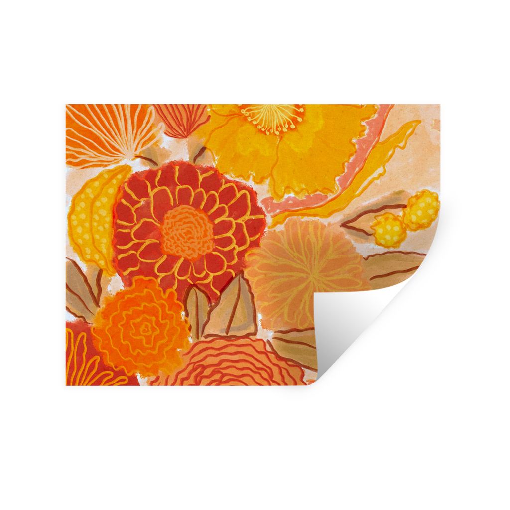 MuchoWow Wandtattoo Wandsticker Wandaufkleber Vintage - Blumenstrauß - Blumen - Gelb - Farben 40x30 cm Selbstklebend und Repositionierbar - Falt...