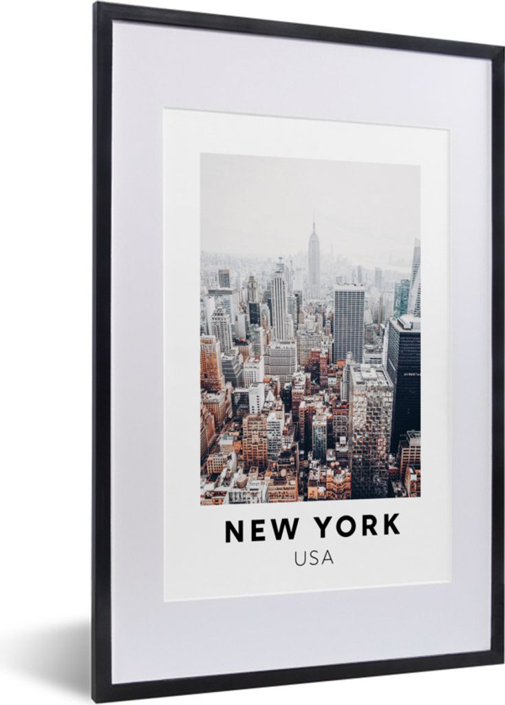 MuchoWow Gerahmtes Poster New York - USA - Luft 40x60 cm - Poster mit Schwarzem Bilderrahmen Wandposter Rahmen Foto Bilder - Poster in Rahmen