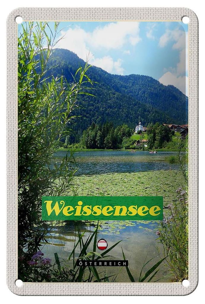Blechschild Reise 12x18cm Weißensee Urlaub See schwimmen Natur Schild
