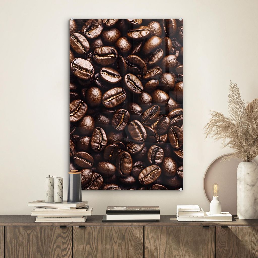 MuchoWow Glasbilder - Bilder auf Wandbild - Foto auf Glas Bohnen - Nahaufnahme - Dunkelbraun 40x60 cm Wanddekoration aus Glas - Acrylglasbild - Acr...