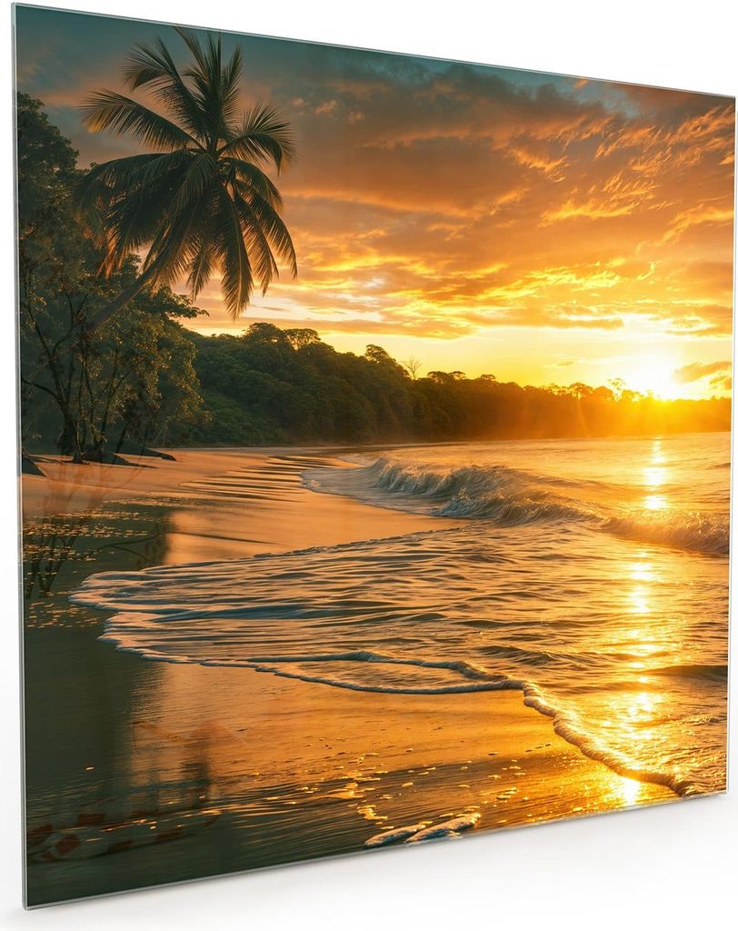 Küchenrückwand Spritzschutz Glas mit Motiv Sonnenuntergang Strand 40 x 40 cm