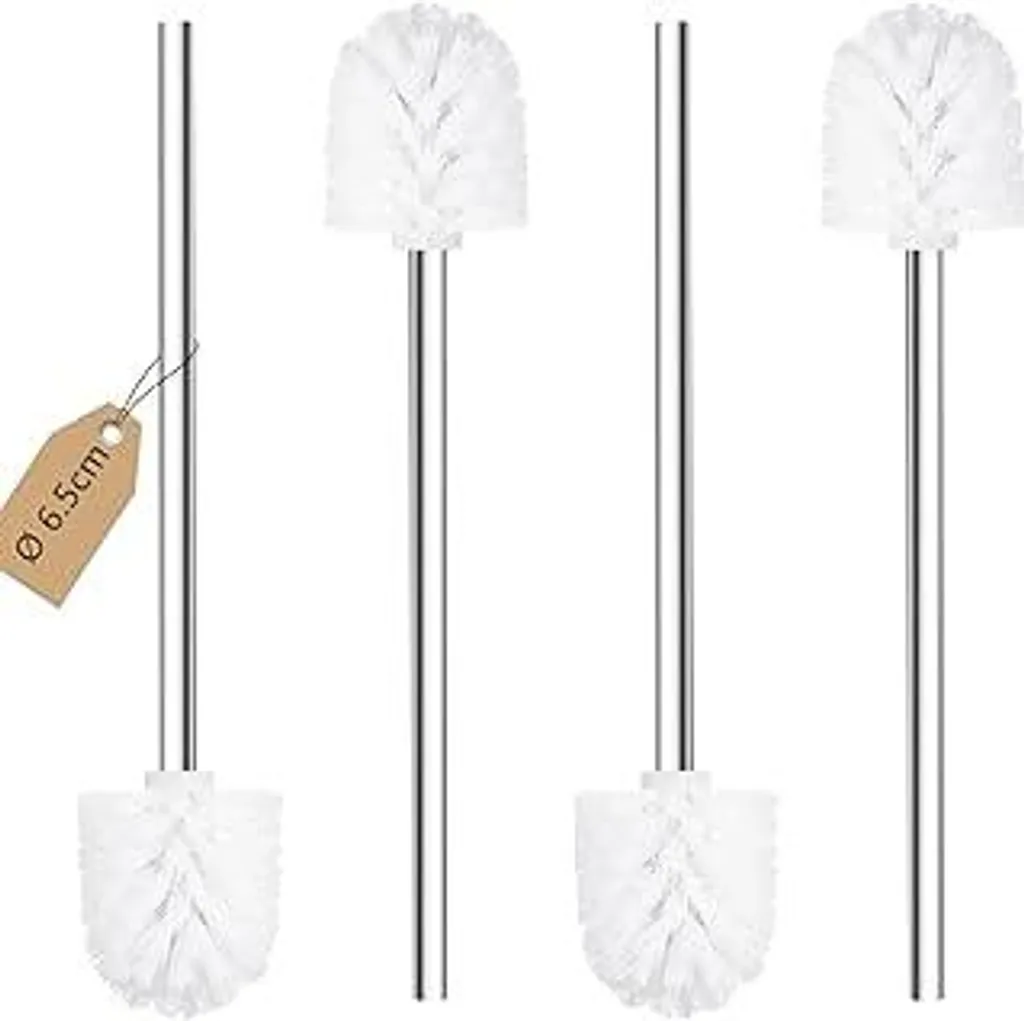 Set 4 Scopini WC Design Ergonomico Bianco e Acciaio Inox Ø 6,5 cm