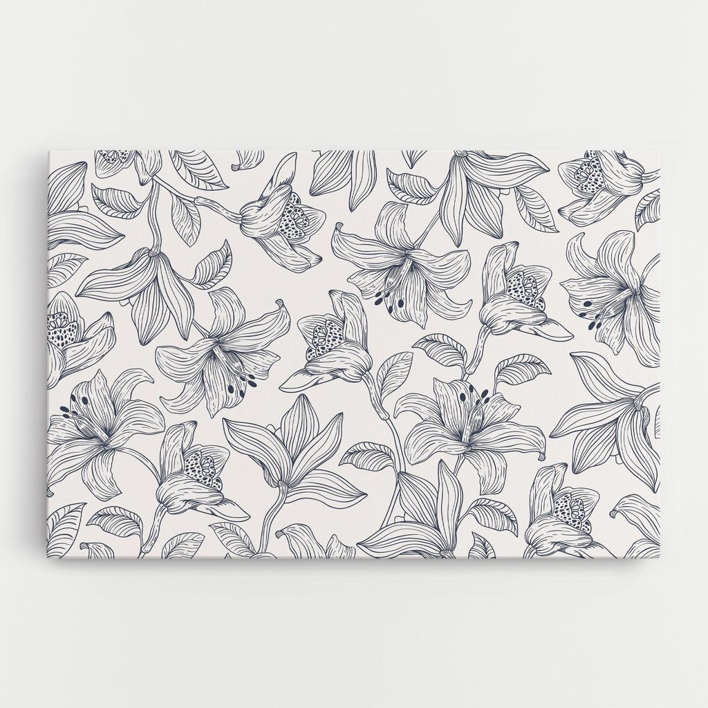 ARTHUB Leinwandbild 20x30 cm, Blue Patern Flower | Wohnzimmerdekoration, Hängende Bilder, Wanddekoration, Heimdekoration, Blumen, Gezeichnete Bl...