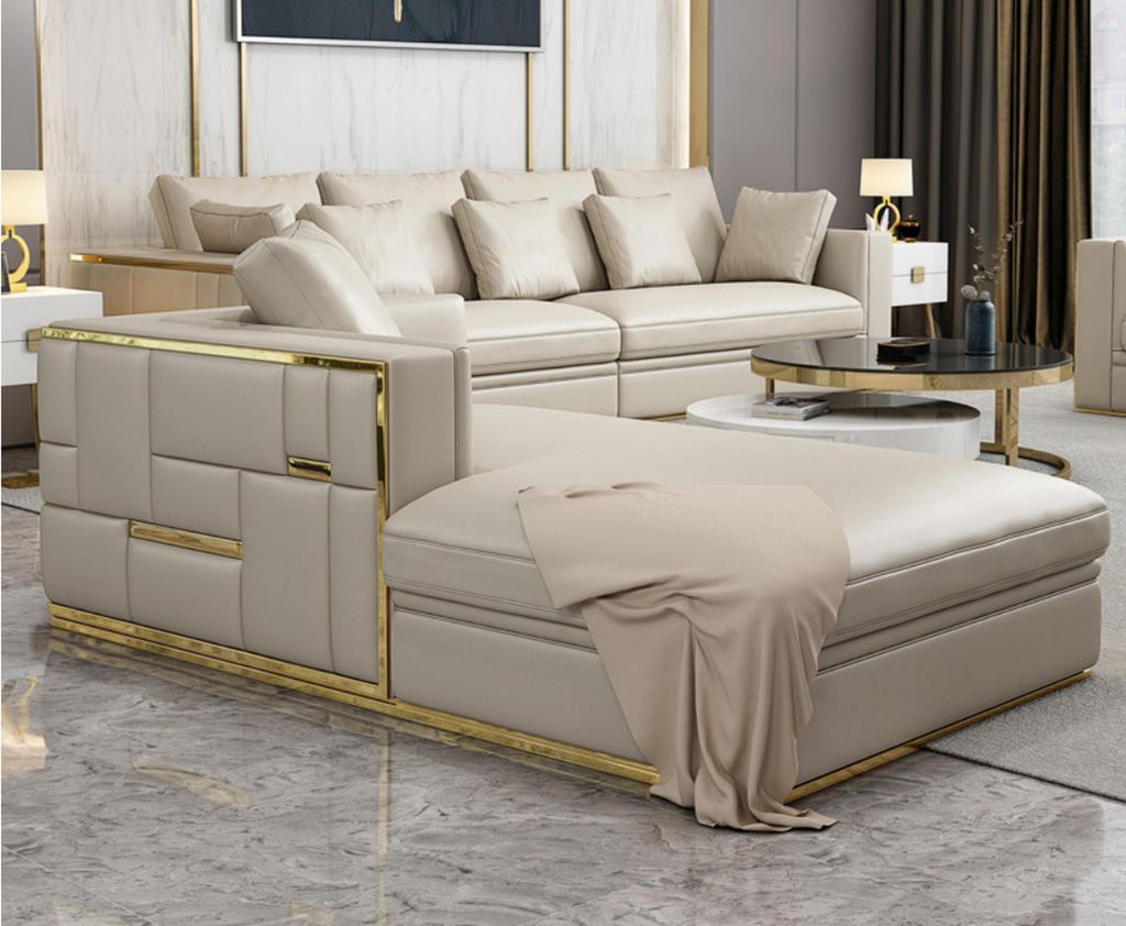 Design Luxus Sofagarnitur Leder Sofa Polster Couch Design Möbel Set Garnituren