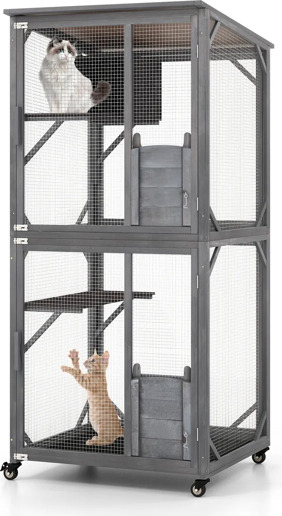 COSTWAY Maison pour chats Outdoor résistante à l'hiver, 182 cm, Gris