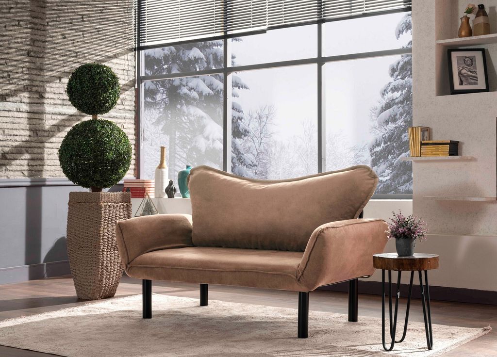 Hanah Home, Chatto - Light Brown, 2-Sitzer-Schlafsofa, 100 % Metall, Hellbraun, 65 x 140 x 70 cm