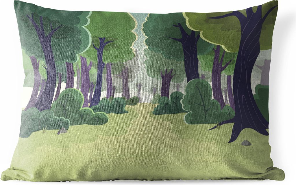MuchoWow Outdoor Kissen - Eine Illustration von Bäumen und Sträuchern - 50x30 cm - Wetterfest - Lounge Kissen - Sofa kissen - Wohnzimmer Dekora...
