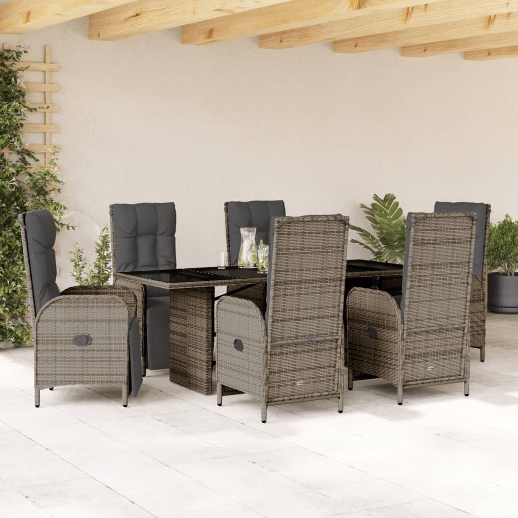 Maison Exclusive - 7-tlg. Garten-Essgruppe mit Kissen Grau Poly Rattan