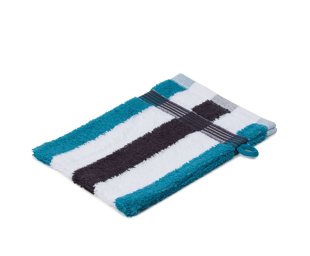 sleepling - liebling Waschhandschuh, 100% hochwertige Baumwolle, mit Schlaufe, 17 x 24 cm, waschbar & trocknergeeignet, weich, lagune/weiß/graphit