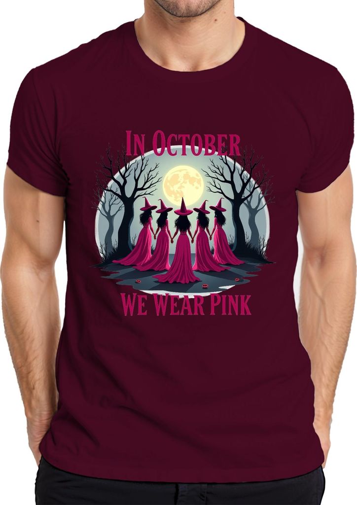 In October we wear pink Hexen Vollmond Halloween Hexenclub Salem Herren T-Shirt, Burgundy, XXL