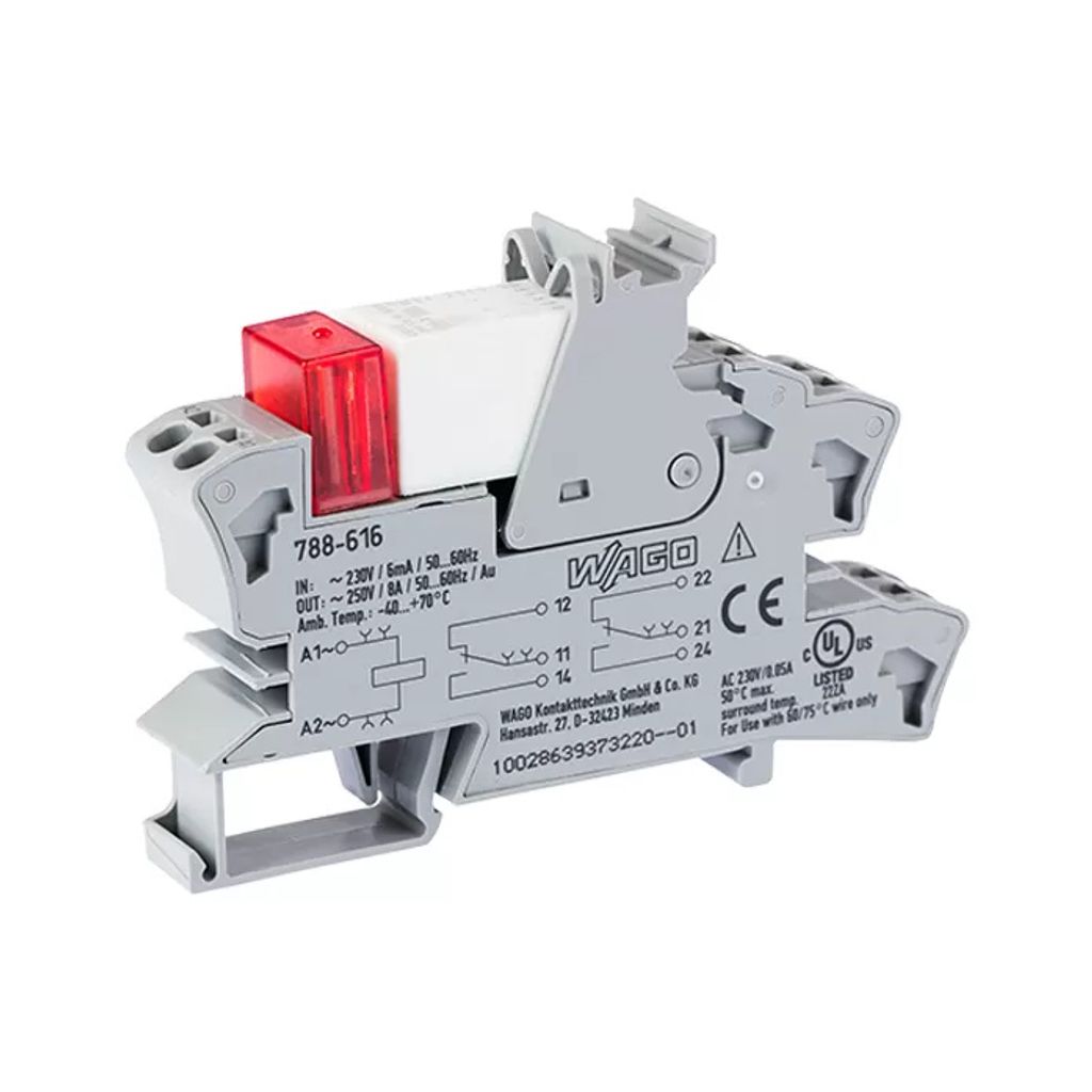WAGO Relaismodul;Eingangsnennspannung AC 230 V;2 Wechsler;grau 788-616