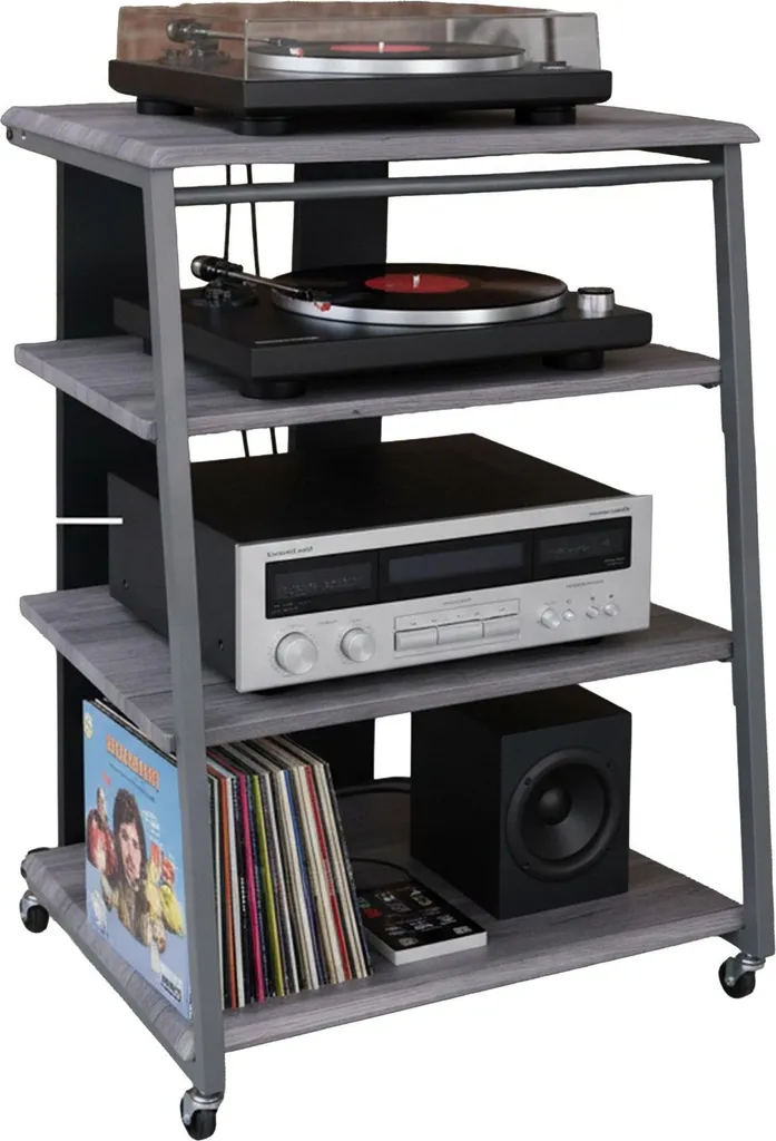 Meuble Hi-Fi avec 4 étagères réglables et système de gestion de câbles