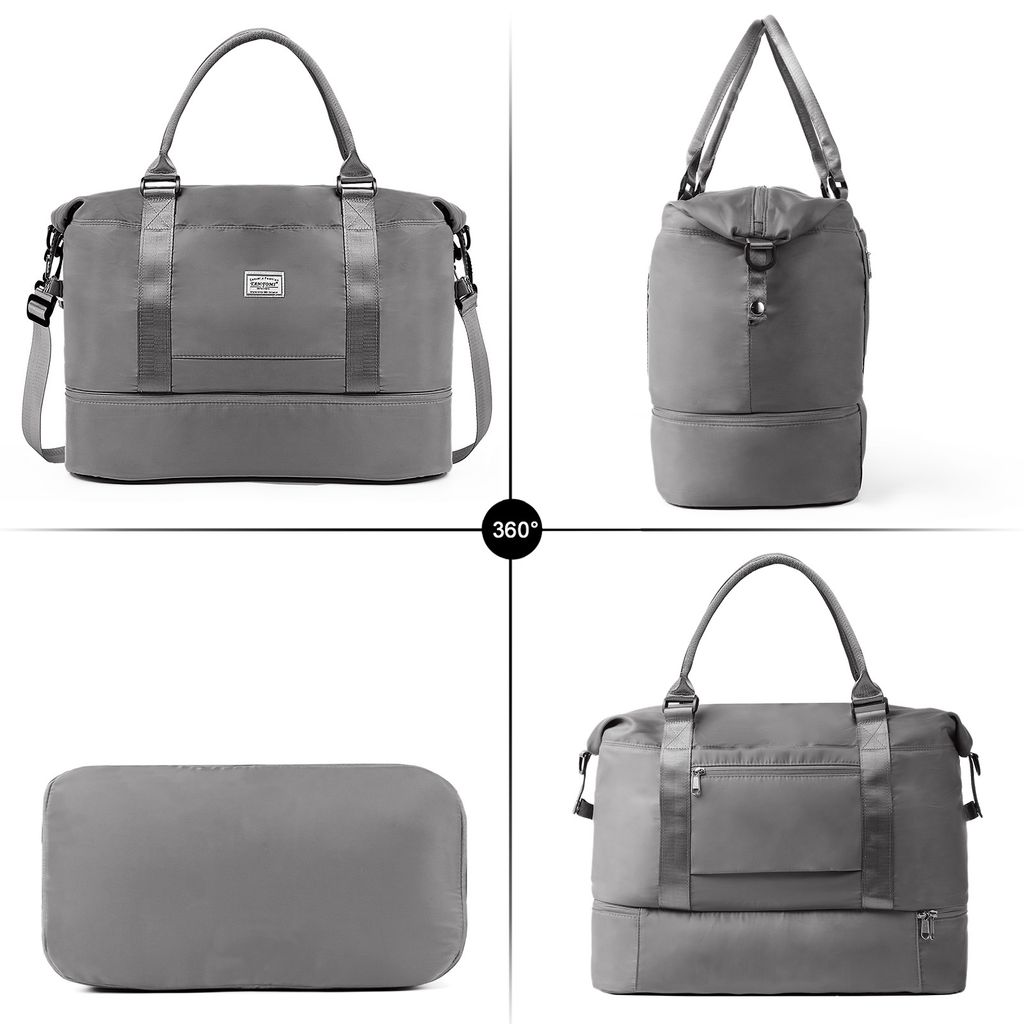 Reisetasche Damen Herren Sporttasche Mit Abnehmbarem Nassfach – Erweiterbar 22L Travel Bag Wasserabweisend Für Fitness, Schwimmen & Reisen (Grau)