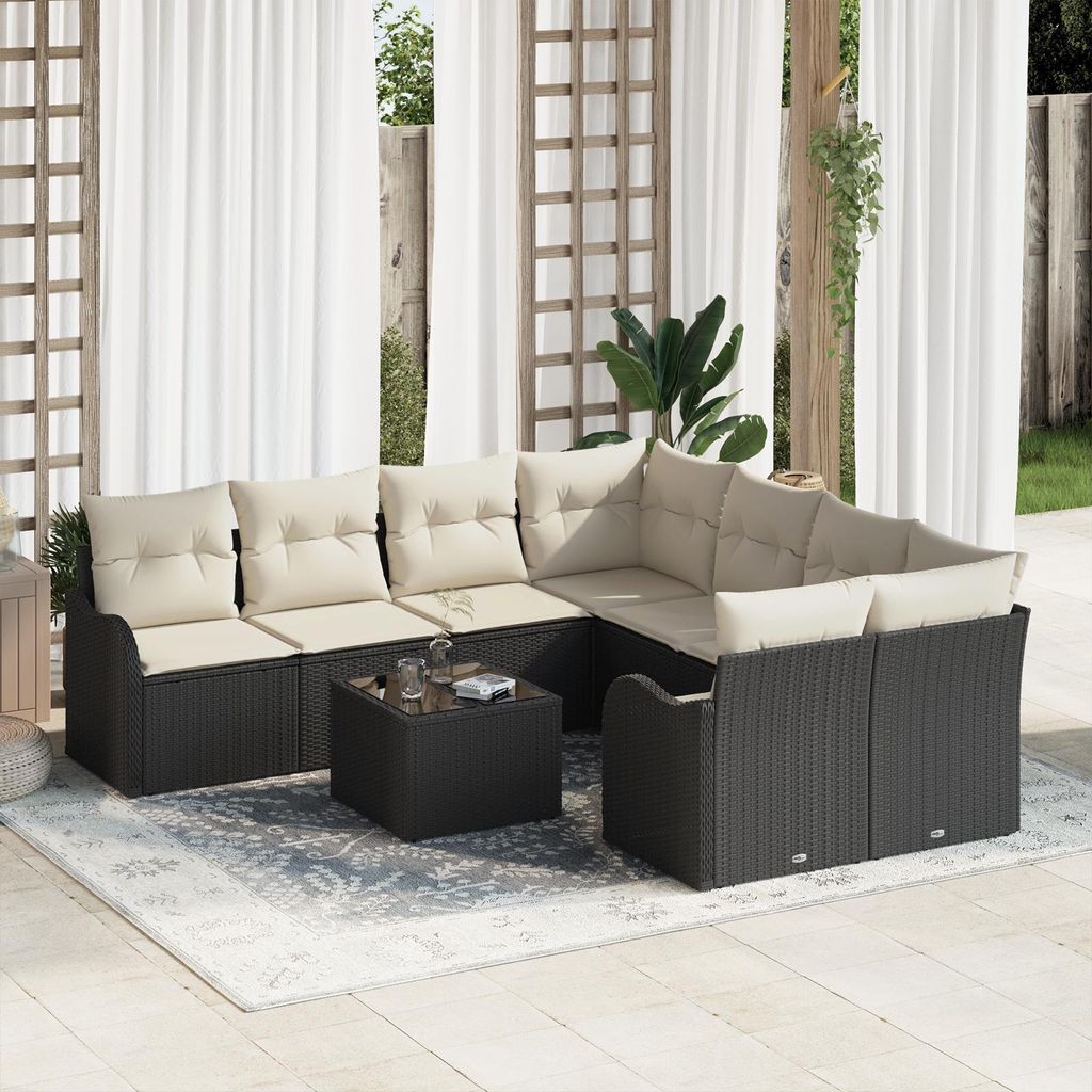 Cloris Gartenlounge Set 9-teiliges Garten-Sofa-Set mit Kissen Schwarz Poly-Rattan - Terassenmöbel Gartenmöbel Design9008558