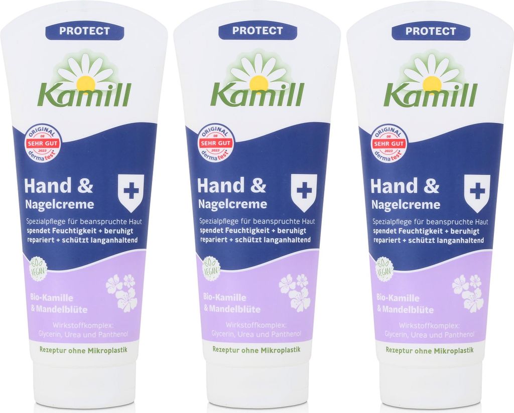 Kamill Hand & Nagelcreme Protect 100ml Bio-Kamille & Mandelblüte (3er Pack)
