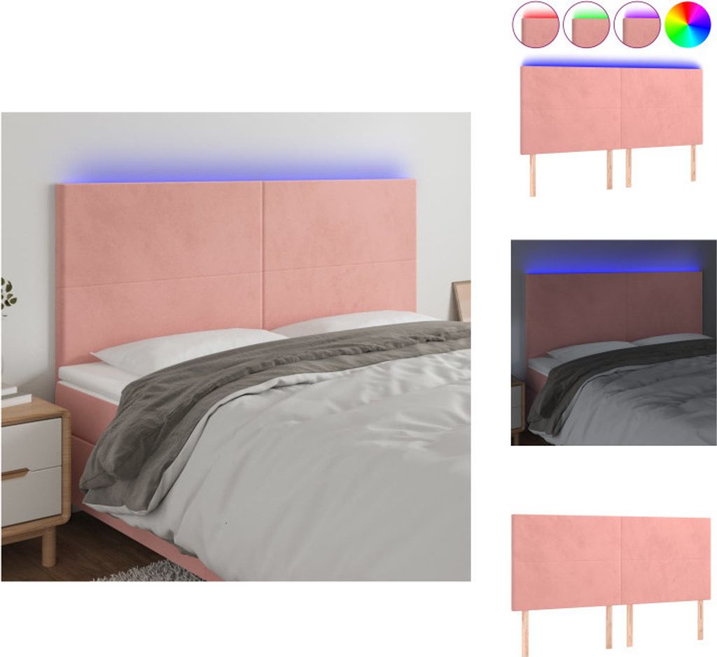 vidaXL LED Kopfteil Rosa 180x5x118/128 cm Samt - Kopf- & Fußenden