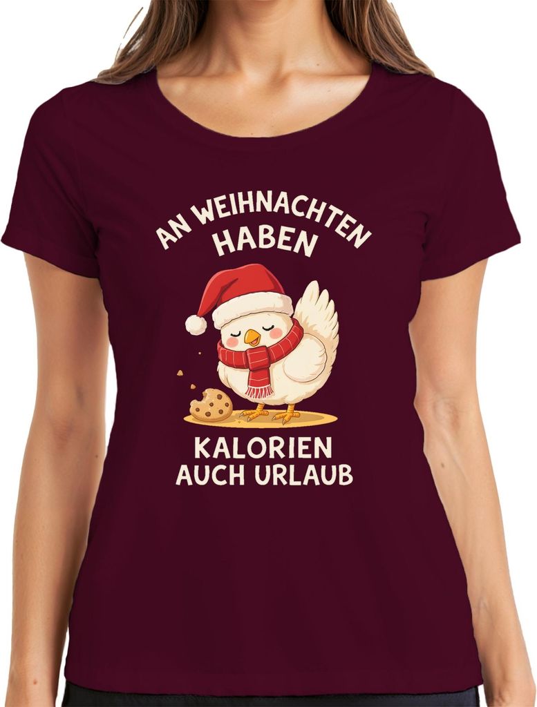 An Weihnachten haben Kalorien auch Urlaub Küken Keks lustig süß Damen T-Shirt, Burgundy, L