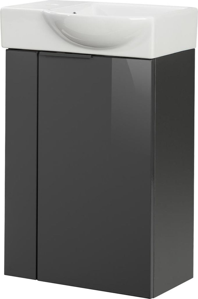 Fackelmann SBC LUNA Gäste WC Set 2-teilig 45 cm, Anthrazit, rechts, Keramik Hahnloch links