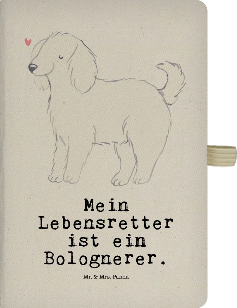 Mr. & Mrs. Panda Journal Bologneser Lebensretter - Transparent - Geschenk, Hardcover Notizbuch A4, Kladde, Adressbuch, Tagebuch