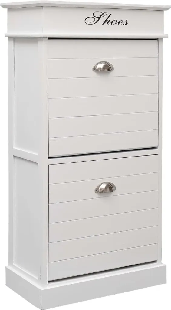 Armoire à chaussures Compacte 50 cm en Bois Naturel Paulownia Blanc Mat