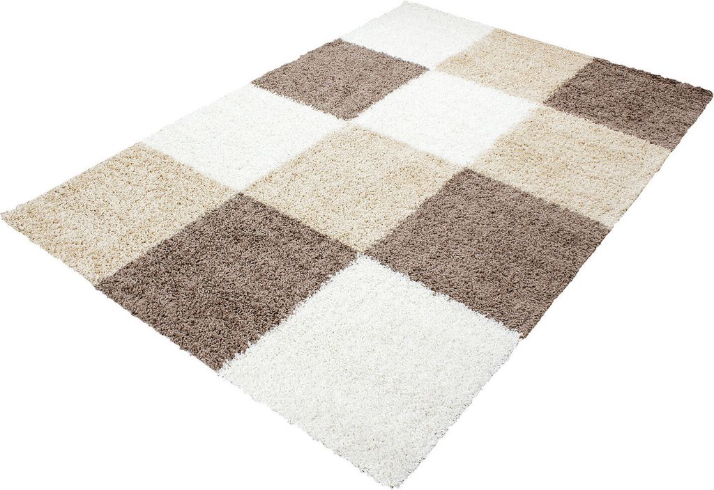 Teppich Wohnzimmer Hochflor Mokka 120x170 Rechteck Kariertes Design aus Polypropylen
