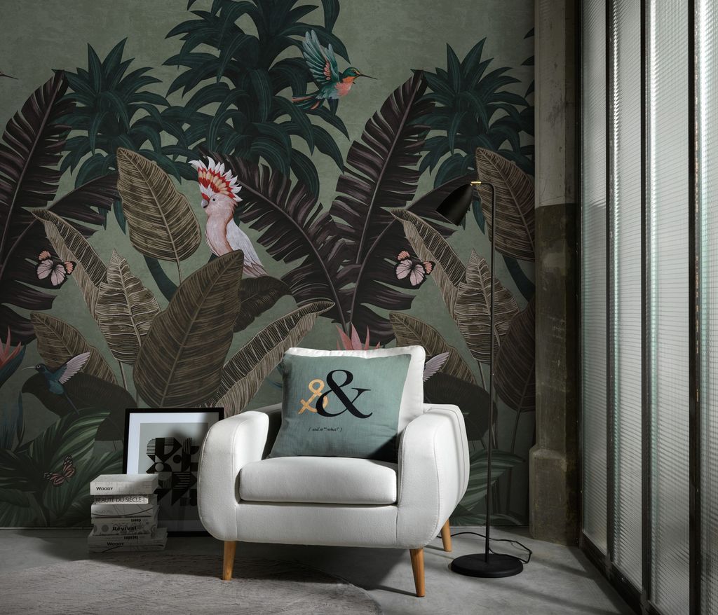NEWROOM Tapete Bunt Vliestapete Dschungel - Mustertapete Modern Grün Rosa Palmen Blätter Blumentapete Tropisch Dschungeltapete