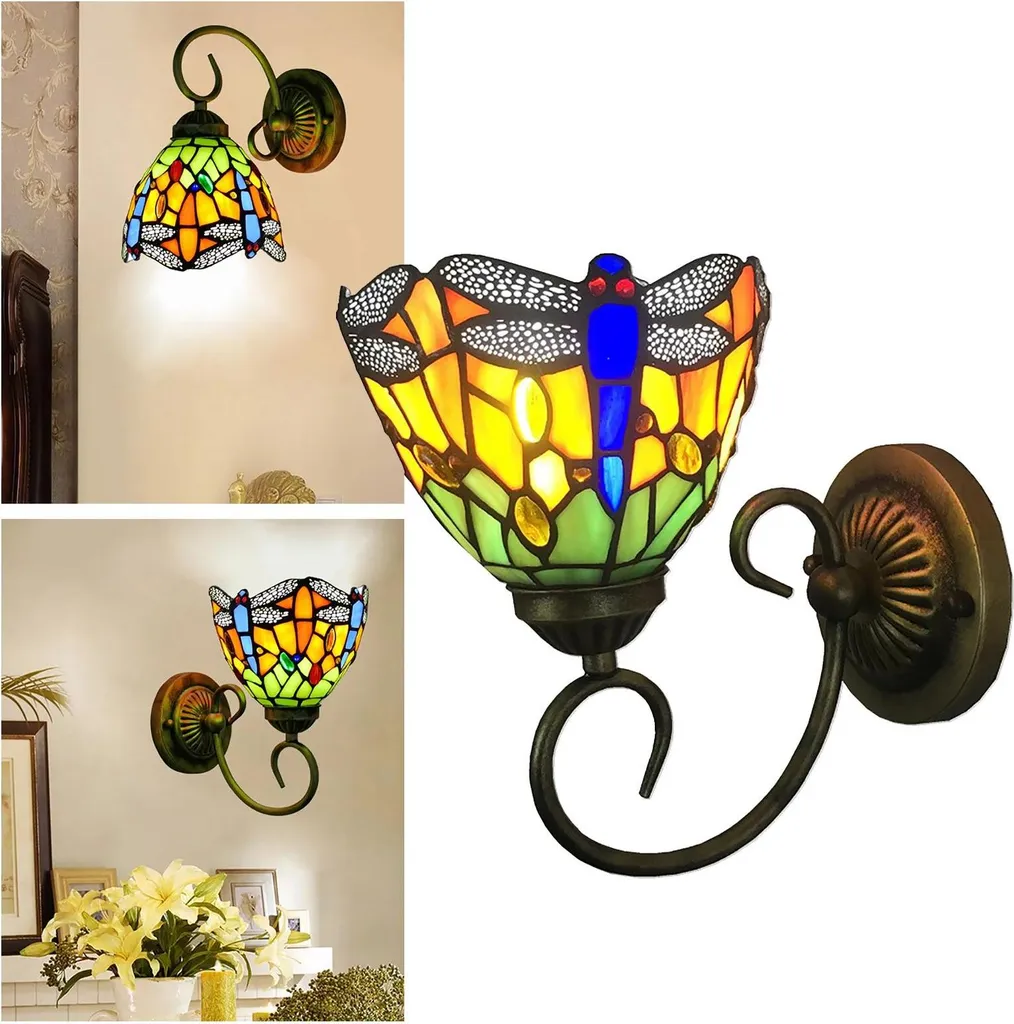 Applique Murale Libellule en Vitrail Douille E27 220V Style Tiffany