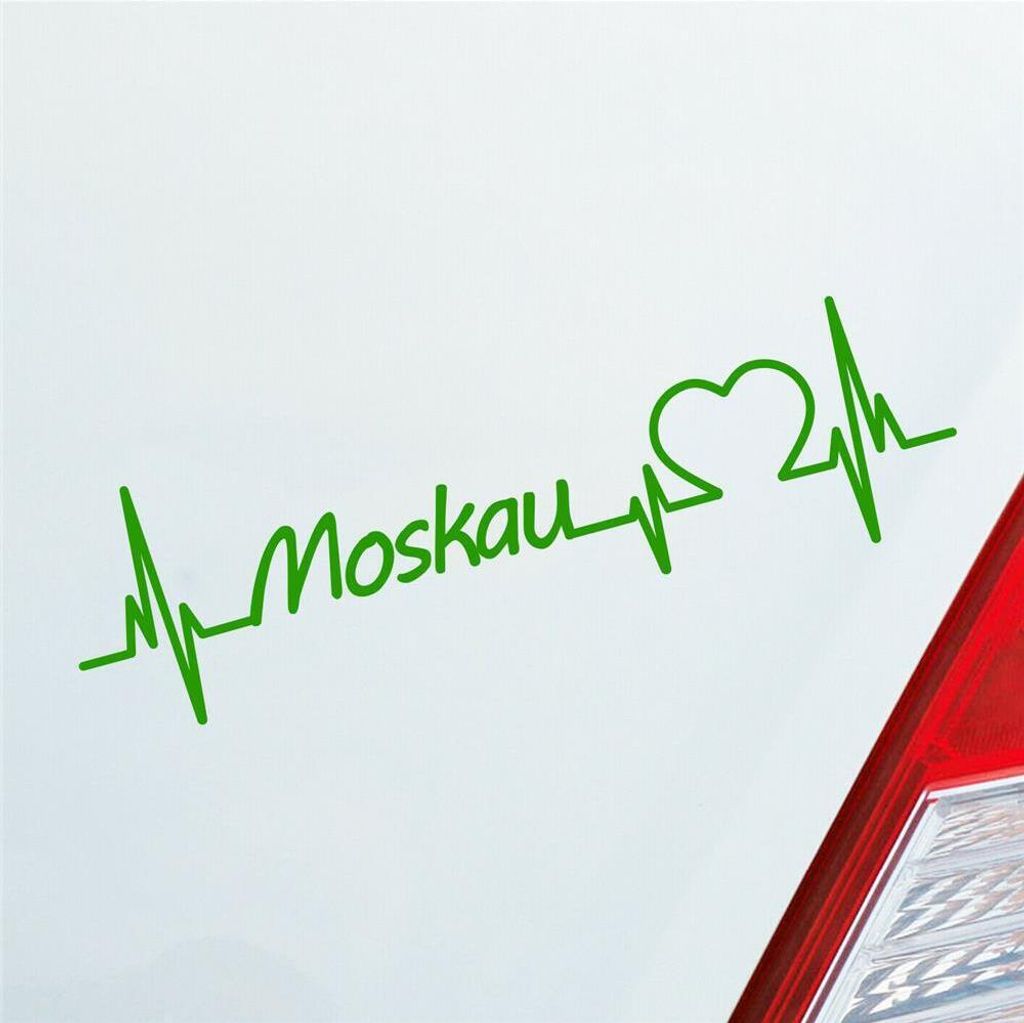 Auto Aufkleber Moskau Herz Herzschlag 19x5 cm Hellgrün Sticker Heckscheibenaufkleber