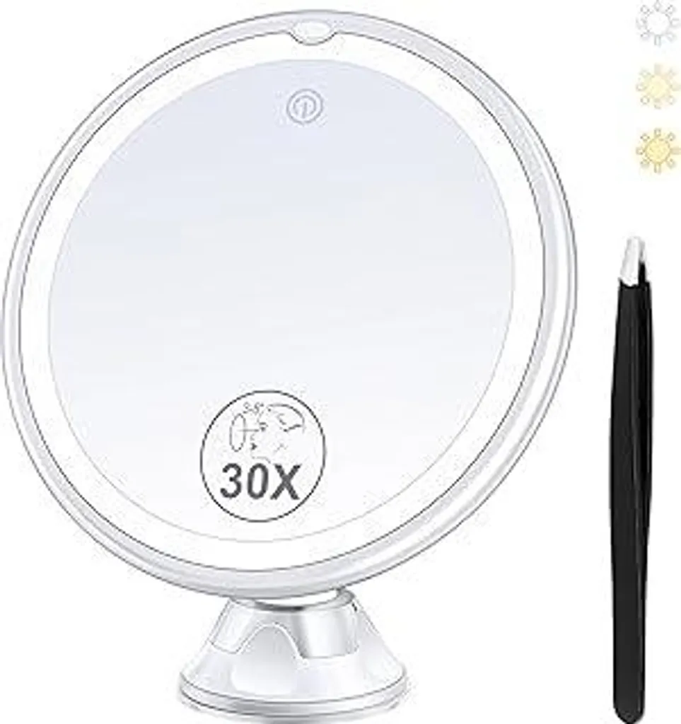 MIYADIVA Specchio Ingranditore 30X con Luce LED per Bagno 8 Pollici