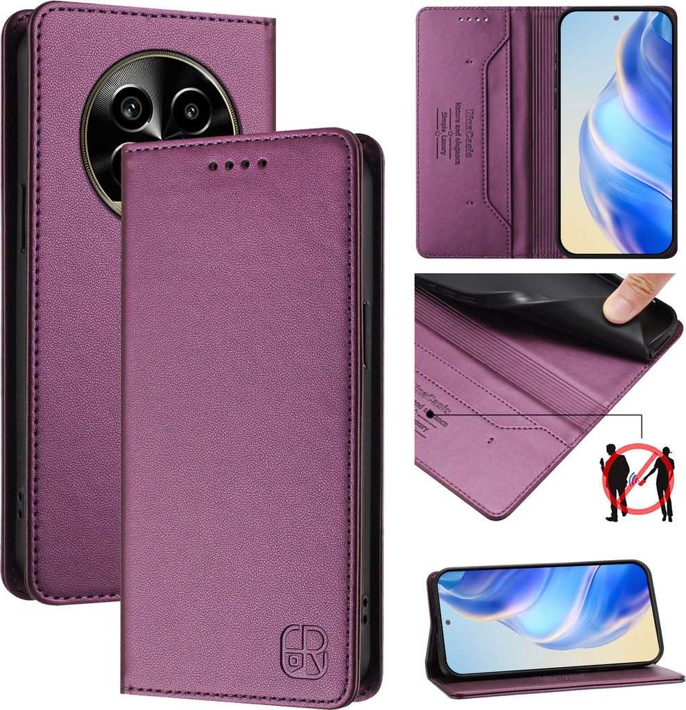Lederhülle für Realme 13 Pro/Realme 13 Pro+ Hülle Flip Brieftasche Kartenfächern Ständer Schutzhülle Lila