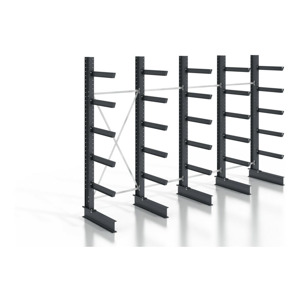 STIER Kragarmregal schraubbar einseitig 4 Felder mit 5 Ebenen 5120x3550x800mm